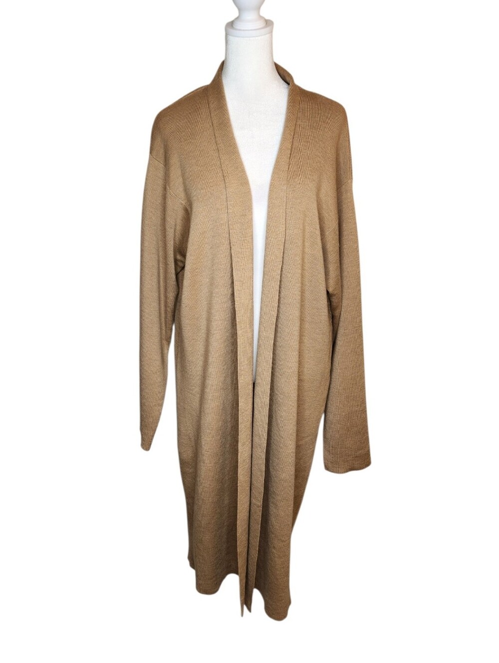 NEW Bloomingdales Vintage Woolmark 100% Wool Camel Long Open Cardigan 3X